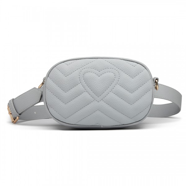 LH6834 - Miss Lulu Quilted Heart and Chevron Cross Body and Bum Bag - Grey